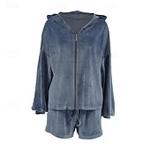 tanie Damskie dresy-Damskie Moda Moda miejska Codzienny Dres Długi rękaw Kaptur Jednokolorowe Na zewnątrz Urlop Joga Niebieski Wiosna Regularny