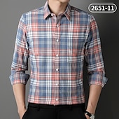 cheap Men's Dress Shirts-Men's Shirt Dress Shirt Collared Shirt Button Up Shirt Plaid / Striped / Chevron / Round Daily Wear Corporate Clothing White+khaki Pink Wine Navy Blue Long Sleeve Shirt Collar All Seasons Clothing