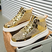 abordables Botines-Hombre Botas Zapatos de Paseo Casual Cuero PU Cómodo Antideslizante Transpirable Botines / Hasta el Tobillo Cordones Plateado Dorado Verano Primavera