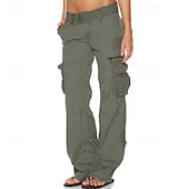 cheap Women&#039;s Cargo Pants-Women&#039;s Normal Cargo Pants Tactical Cargo Pants Trousers Chic &amp; Modern Casual / Sporty Full Length Low Waist Plain Pocket Baggy Comfort Inelastic Sports Weekend Black Pink Wine Dusty Blue Summer