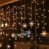 abordables Éclairages d&#039;extérieur-Rideau lumineux flocon de neige glaçon 4 m 90 LED avec alimentation USB et 18 flocons de neige acryliques, 8 modes, télécommande, décoration de Noël, 1 x