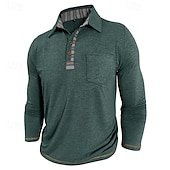 preiswerte Klassisches Poloshirt für Herren-Herren Golfshirt Golf Poloshirts Arbeit Lässig Revers Langarm Basic Modern Farbblock Patchwork Knöpfe Frühling Herbst Normale Passform Aprikose Marineblau Blau Grün Hellgrau Dunkelgray Golfshirt