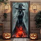 levne Halloween dekorace-Halloween Dveřní Kryty Čarodějnice Dveřní Tapiserie Dveřní Záclona Dekorace Pozadí Dveřní Banner pro Přední Dveře Statek Prázdninová Oslava Vnitřní Venkovní Dekorace