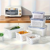 cheap Kitchen Utensils &amp; Gadgets-6-Pack BPA-Free Polypropylene Food Storage Containers with Lids, Stackable Refrigerator Organizer Bins with Drain Tray for Fruits, Vegetables, and Dry Goods, Versatile Kitchen Storage System Ideal for Camping and Dining