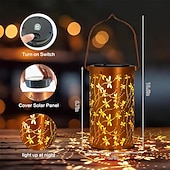 tanie zewnętrzne lampki choinkowe-Świąteczne solarne lampiony ważek ogrodowych wodoodporne metalowe lampy wiszące na patio trawniku ścieżce podjazdowej prezenrty np. dla kobiet matek babć