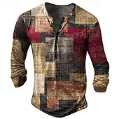 economico Geometrico-Per uomo Pop art Collage Camicia Henley Manica lunga Stampa 3D Di tendenza Giornaliero Informale Informale Per eventi Per uscire Primavera &amp; Autunno Blu Marrone Verde Blu scuro Henley Maglietta Henley