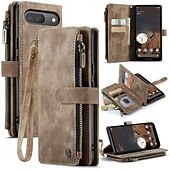 abordables Coques Samsung-téléphone Coque Pour Samsung Galaxy Pixel 8 Pro Pixel 9 Pixel 9a Étui Portefeuille Fermeture Éclair avec Lanière Support TPU faux cuir
