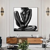 billiga Människomålningar-handgjord oljemålning på duk väggkonst dekoration modern figur abstrakt naken afrikansk kvinna för heminredning sträckt ram hängande målning/rullad ramlös ouppspänd målning