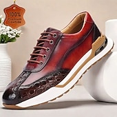 cheap Premium Leather Sneakers-Men&#039;s Premium Cowhide Leather Sneakers with Crocodile Texture and Lace-Up Design – Casual Athletic Shoes for Everyday Wear