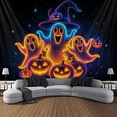 preiswerte Halloween Garagentorabdeckung-Halloween Schwarzlicht Wandteppich süßer Geist UV reaktiv Leuchten im Dunkeln Wald verzerrter Berg nebliger Friedhof Geist hängender Wandteppich Wandkunst Wandmalerei für Wohnzimmer Schlafzimmer