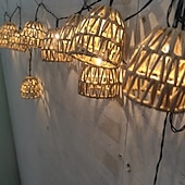 economico Strisce LED-Lanterna in rattan intrecciata a mano con 10 lampadine a LED, luci decorative con spina per interni ed esterni, balcone, patio, giardino, matrimonio, camera da letto