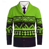billige cardigangenser for menn-Herre Genser Cardigan Genser Fair Isle genser Riflet Strikke Vanlige topper Strikket Geometrisk Buet Ferie Mote Avslappet Dagligdagstøy Klær Vår &amp; Vinter Hvit Gul S M L