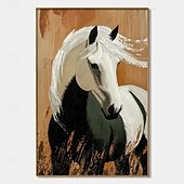 abordables Peintures animaux-Peinture à l&#039;huile de cheval texturée 3D peinte à la main, peinture animale, cadre noir élégant - coups de pinceau impasto audacieux dans des teintes vives, art mural contemporain moderne pour la