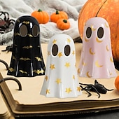 economico Illuminazione di Props di Halloween-Statuetta fantasma di Halloween, piccole statuette fantasma in resina con luce, fantasmi luminosi con cappelli da strega, simpatica statua fantasma per decorazioni spettrali di Halloween per tavoli da