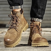 economico Stivali da lavoro-stivali da lavoro in pelle scamosciata color cuoio da uomo – stivaletti casual con lacci per l'escursionismo, il lavoro agricolo e l'uso quotidiano