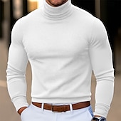 preiswerte Basic-T-Shirts-Herren T-Shirt Langarmshirt Falscher Rollkragen Langarm Rollkragen Stapelhals Herbst Winter Frühling &amp; Herbst Einfarbig Täglich Lässig Streetstyle Stehkragen Rein Formell Outdoor Straße Hellblau