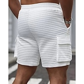 abordables Shorts décontractés-Homme Short gaufré Shorts cargo Shorts Shorts d'été Short décontracté Avec Poches Taille Élastique Cordon de serrage Uni Confort Respirant Court Extérieur Vacances Sport Occasionnel Noir Blanche