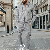 economico Tute basic-Per uomo Tuta da Ginnastica Set di abiti Set di felpe con cappuccio Felpa con Cappuccio All&#039;aperto Quotidiano Sportivo Con zip Tasca Coulisse Semplice Rosso bordeaux Blu Grigio chiaro Poliestere