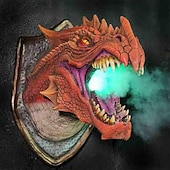 levne Halloween-Socha draka s LED kouřovým efektem, 3D nástěnná umělecká závěsná socha pro zahradu nebo domácí dekoraci