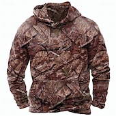 economico Felpe da Caccia-Per uomo Mimetico Felpe con cappuccio Felpa Etnico Casual Manica Lunga Girocollo Ferie Caccia Rosso Verde Coulisse Autunno Inverno progettista