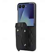 cheap Samsung Cases-Phone Case For Samsung Galaxy Z Flip 7 Z Flip 6 Z Flip 5 Z Flip 4 Z Flip 3 Back Cover with Wrist Strap Shockproof Retro TPU PU Leather