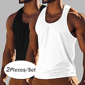 cheap Tops de ginásio-Men's Tank Top Vest Undershirt Sleeveless Shirt Sleeveless Crewneck Scoop Neck Summer Solid Color Plain Fashion Classic Casual 2 Piece Multi-pack Casual Gym Street Royal Blue+Black Top Tee for Men