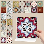 abordables Pegatinas de pared-24 pegatinas de azulejos de estilo marroquí, calcomanías de pared de PVC con película de cristal engrosada, impermeables &amp;Decoración de pared de azulejos retro extraíbles y a prueba de aceite para