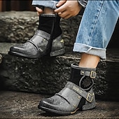cheap Biker Boots-Men's White Faux Leather Moto Ankle Boots with Buckle Straps – Punk Style Fashion Boots for Parties and Streetwear