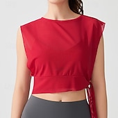 baratos Yoga Tops-Mulheres Camisa curta de treino Top de ioga Secagem Rápida Respirável Sem Manga Esportes Côr Sólida Blusas Para Academia Esportivo Pilates Roupas Esportivas