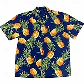 billiga Mat och Dryck-Herr Ananas Skjorta Hawaii skjorta Aloha skjorta Kortärmad Skjorta Nedvikt Tropisk Mode Hawaiisk Ledigt Hawaiisk Helgdag Marinblå 3D-tryck S M L