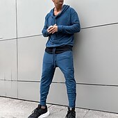 economico tuta e felpa con cappuccio da uomo-Per uomo Felpa con cappuccio Tuta da Ginnastica Set di felpe con cappuccio Nero Bianco Blu Cachi Con Cappuccio Semplice Coulisse Sport &amp; Outdoor Quotidiano Ferie Poliestere Streetwear Essenziale