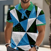 abordables Polo géométrique pour homme-Homme Formes Géométriques Abstrait Polo Manche Courte Polos Chemises à Col Occasionnel Rue Athleisure Tenue quotidienne Boutons Été Rouge Bleu Vert