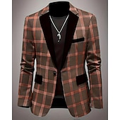 preiswerte Herren Klassische Blazer-Herren Blazer Geschäft Cocktailparty Hochzeitsfeier Mode Lässig Frühling Herbst Polyester Karomuster Tasche Knöpfe Bequem Einreihig Blazer Schwarz Blau Braun