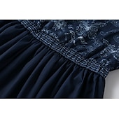 abordables Robes Bohémiennes-Femmes Robe Midi Robe bohème Robe occidentale Mode Classique Fête Sortir Week-end Coupe régulière Fleur manche longue Col en V Bleu de minuit Été