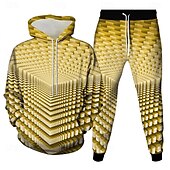 economico Set di Felpe 3D da Uomo-Per uomo Geometrico Illusione ottica 2 pezzi Set di felpe 3D Tuta Felpa con Cappuccio Manica Lunga Pantaloni lunghi Con Cappuccio Casual Quotidiano Athleisure Stampa 3D Primavera Autunno Inverno