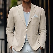 baratos Blazers Clássicos Masculinos-Homens Blazer de linho Casaco esportivo Casual Diário Primavera Verão Algodão E Linho Côr Sólida Confortável Comum 2 Botões Jaqueta esporte Bege Azul Claro