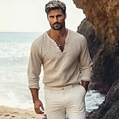 billige Uformell Henley T-skjorte-Herre Henly-skjorte T-skjorter Henley Topp Langermet Helfarge عادي Ensfarget Mote Designer Fritid Fargeblokk Knapper Ren Henley utendørs Avslappet Daglig Sommer Alle årstider Kakifarget Henley