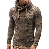 baratos suéter pulôver masculino-Homens Pulôver suéter Suéter de malha Estriado Tricotar Tops regulares Tricotado Tecido Com Capuz Moda Básico Férias Roupa Diária Roupa Outono Inverno Vinho Azul S M L