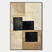 cheap Wabi Sabi-Handmade hand Painted Geometric Oil Painting Abstract Rectangles Modern Minimalist Art Textured Canvas Beige Taupe Charcoal Black Blocks Neutral Tones Contemporary Home Decor Wall Art Living Room