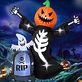 olcso Halloween szabadtéren-1 db 2,4 méteres kültéri halloweeni lámpás tökfej koponya szellem sírkő felfújható levegő modell beltéri és kültéri udvari kerti ösvény partidekorációs fények