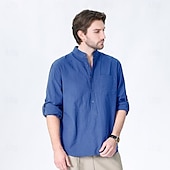 voordelige Heren Elite Overhemden-Voor heren Overhemd Zwart Wit Geel Rood Donker Marine Lange mouw Effen opa kraag School Formeel Kleding minimalistische