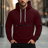economico felpe in pile-Per uomo Felpa con cappuccio Felpa con cappuccio in pile Rosso bordeaux Verde militare Blu marino Blu Reale Viola Con Cappuccio Semplice Patchwork Blocco di colore Sport &amp; Outdoor Casuale Quotidiano