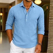 billiga Business Casual-Herr Skjorta Linneskjorta Sommarskjorta Standkläder Slät Semester Ledigt Svart Vit Grön Grå Långärmad Kavajslag Sommar Vår Kläder