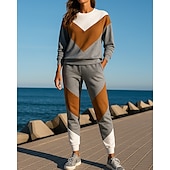 tanie dresy-Damskie Dres Spodnie dresowe Bluza z kapturem Jesień Kieszeń Kolorowy blok Zestawy odzież Szary Piesze wycieczki Trening Obuwie sportowe Odporność na wiatr Lekki Odprowadza wilgoć Długi rękaw Sport