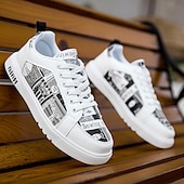 abordables Baskets-Homme Basket Marche Occasionnel Cuir PU Confortable Antidérapant Respirant À lacets Blanc + Noir Blanc / Jaune Rose / Blanc Été Printemps