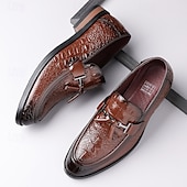 halpa Miesten loaferit ja nauhattomat kengät-Miesten ruskeat krokotiilikuvioiset keinonahkaiset tupsukoristeiset loaferit – kiiltävät slip-on-pukukengät varttuneemmille herrasmiehille, liikelounaille ja virallisiin tilaisuuksiin