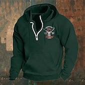 cheap Men's 3D Hoodies-Men's Hoodie Wine Navy Blue Green Khaki Light Grey Hooded Elk Front Pocket Quarter Zip Daily Holiday Going out Polyester Streetwear Casual Bavarian Fall Winter Clothing Apparel Hoodies Sweatshirts
