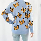 economico Motivi grafici e dettagli-Per donna Maglione Casual Farfalla Spesso Girocollo Lavorato a maglia Manica Lunga Top Regolari Maglia Quotidiano Ferie Uscire Blu Viola Autunno Inverno