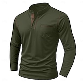 economico Maglietta casual Henley-Per uomo Maglia Henley Maglietta Manica Lunga Tinta unica Semplice Tinta unita Moda Designer Casual Tasca Bottoni Henley All&#039;aperto Casuale Quotidiano Estate Autunno Inverno Grigio scuro Nero Bianco