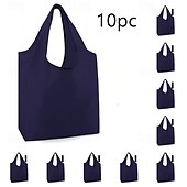preiswerte Gepäck- und Reiseaufbewahrung-10 wiederverwendbare, faltbare Einkaufstaschen, strapazierfähige, waschbare Tragetaschen aus Polyester mit stabilen Griffen, leuchtende Farben, umweltfreundliche Einkaufstaschen für den täglichen